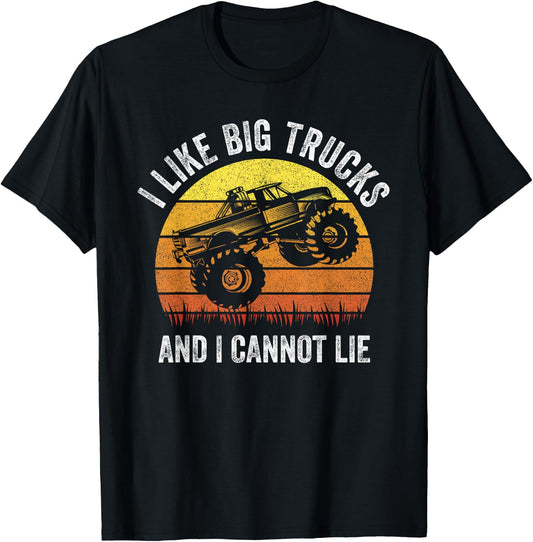 Retro I Like Big Trucks And I Cannot Lie Monstertruck Engine T-Shirt - T-Shirt | Black