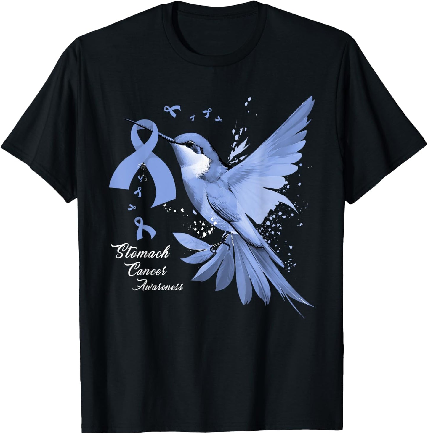 Hummingbird Periwinkle Ribbon Stomach Cancer Awareness Month T-Shirt - T-Shirt | Black