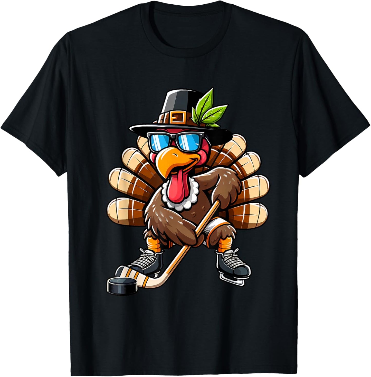 Turkey Hockey Thanksgiving Fall Turkey Playing Hockey Boys T-Shirt - T-Shirt | Black