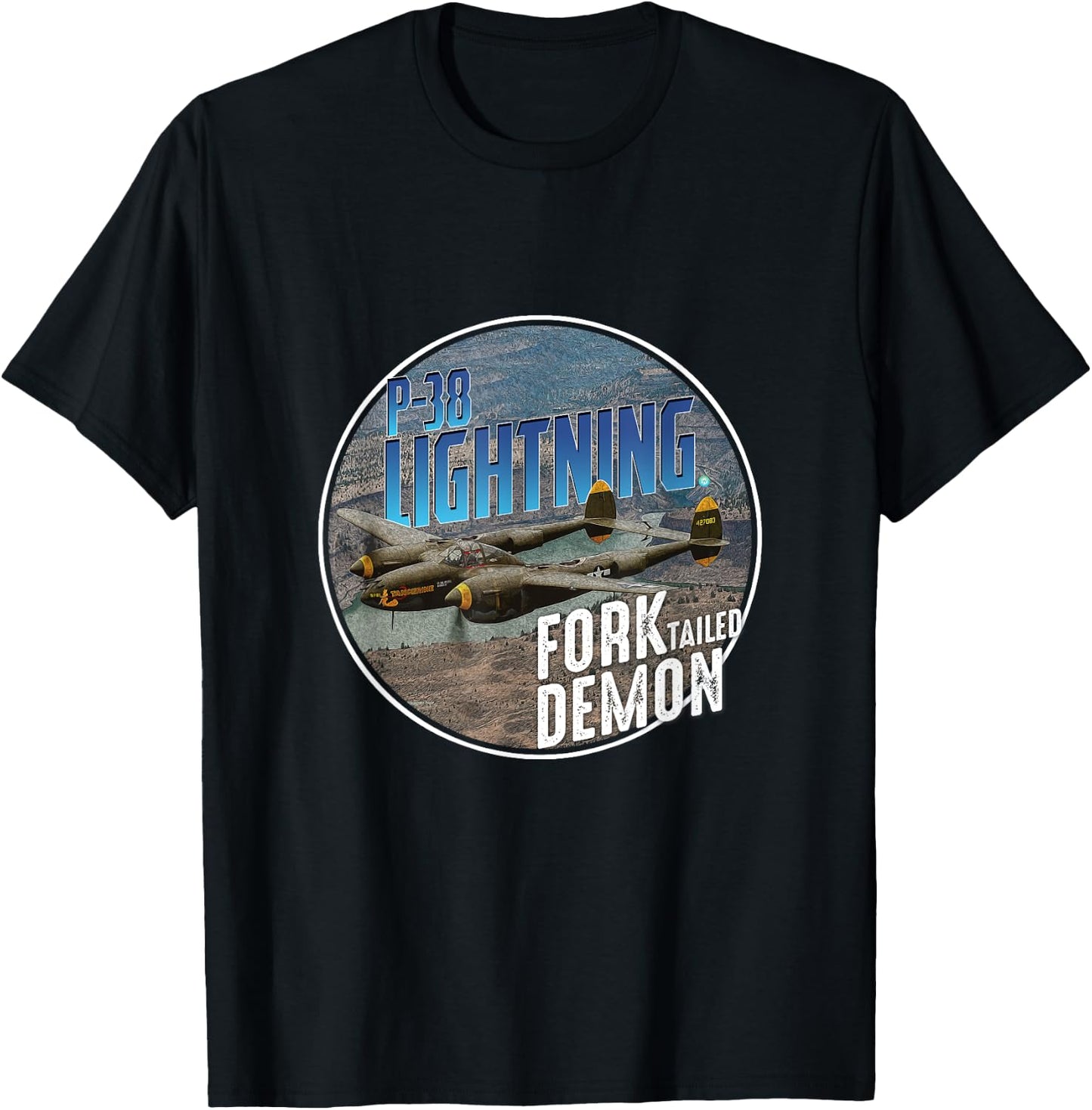 P-38 Lighting WW2 Plane Aircraft Aviation WW2 Airplane Gift T-Shirt - T-Shirt | Black