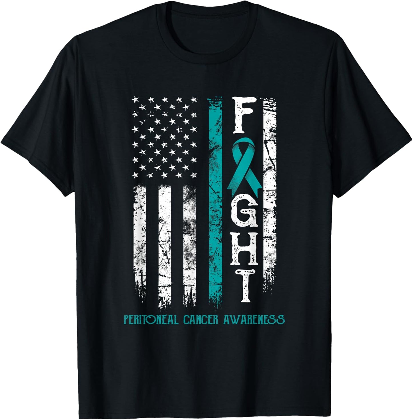 Peritoneal Cancer Warrior US Flag T-Shirt - T-Shirt | Black