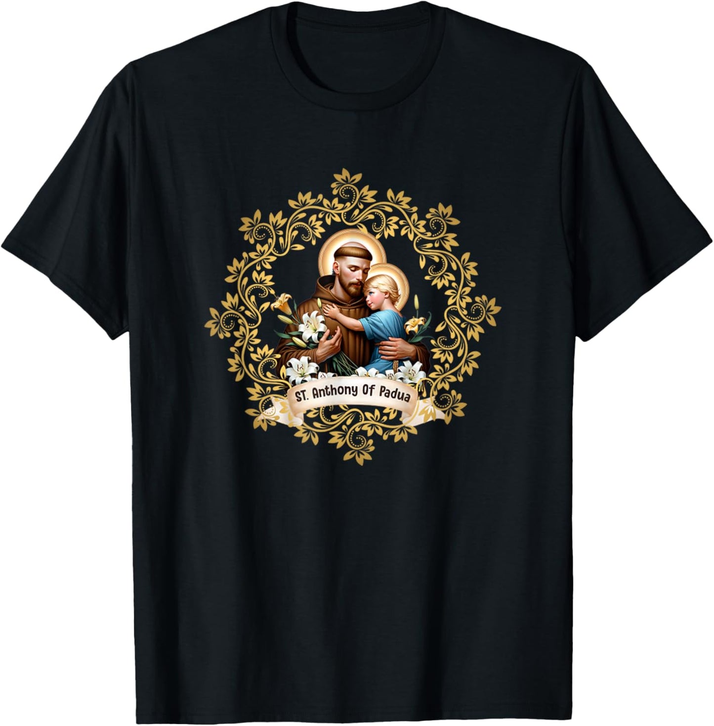 Vintage St Anthony Of Padua Catholic Saint Infant Jesus T-Shirt - T-Shirt | Black