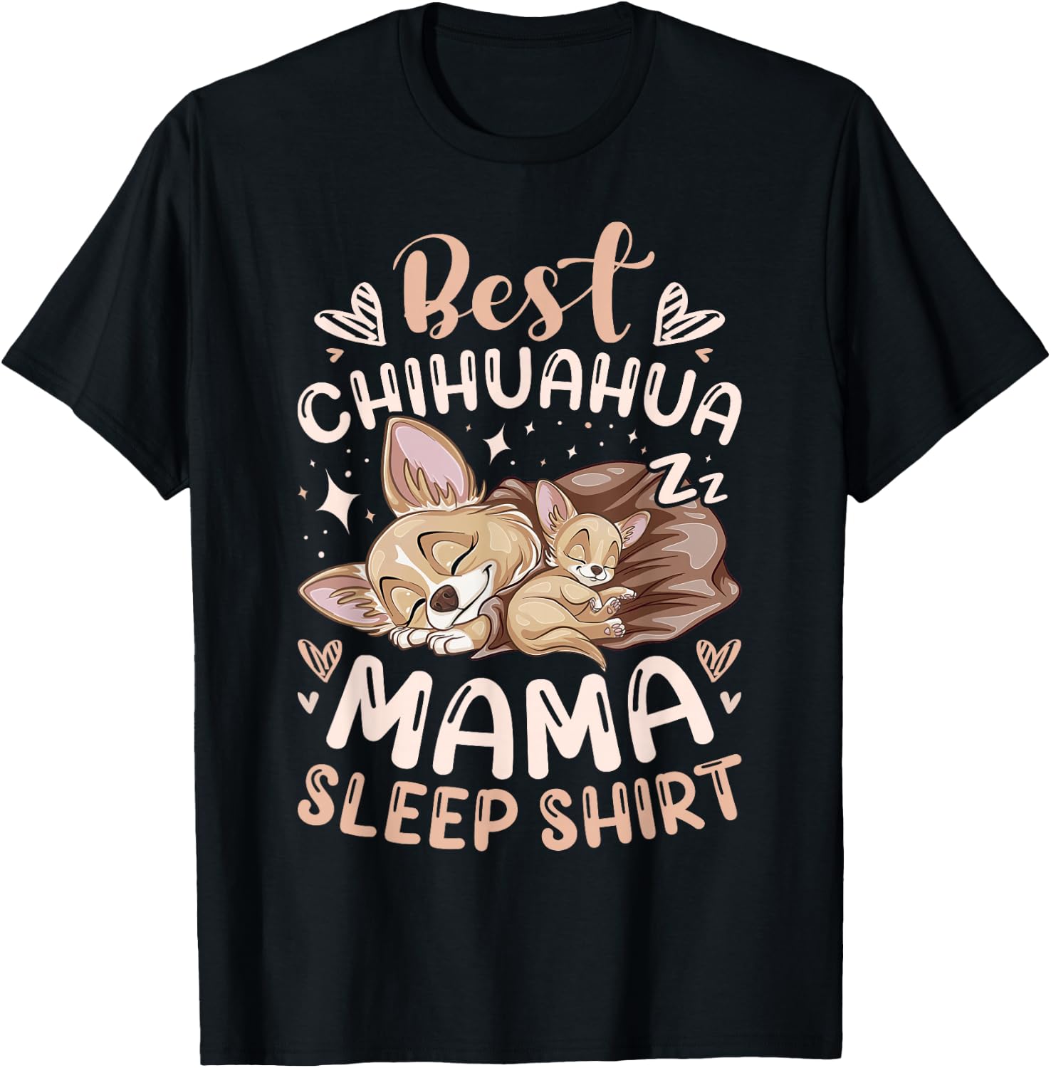 Best Chihuahua Mama Sleep Shirt, Mother Dog with Puppy T-Shirt - T-Shirt | Black