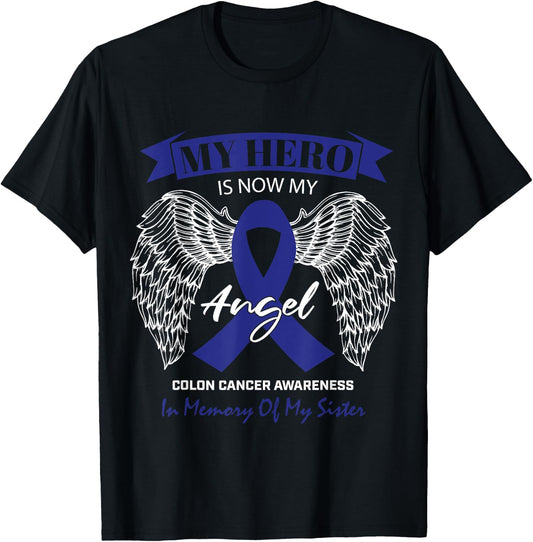 Products Angel In Memory Of My Sister Colon Cancer Awareness T-Shirt - T-Shirt | Black