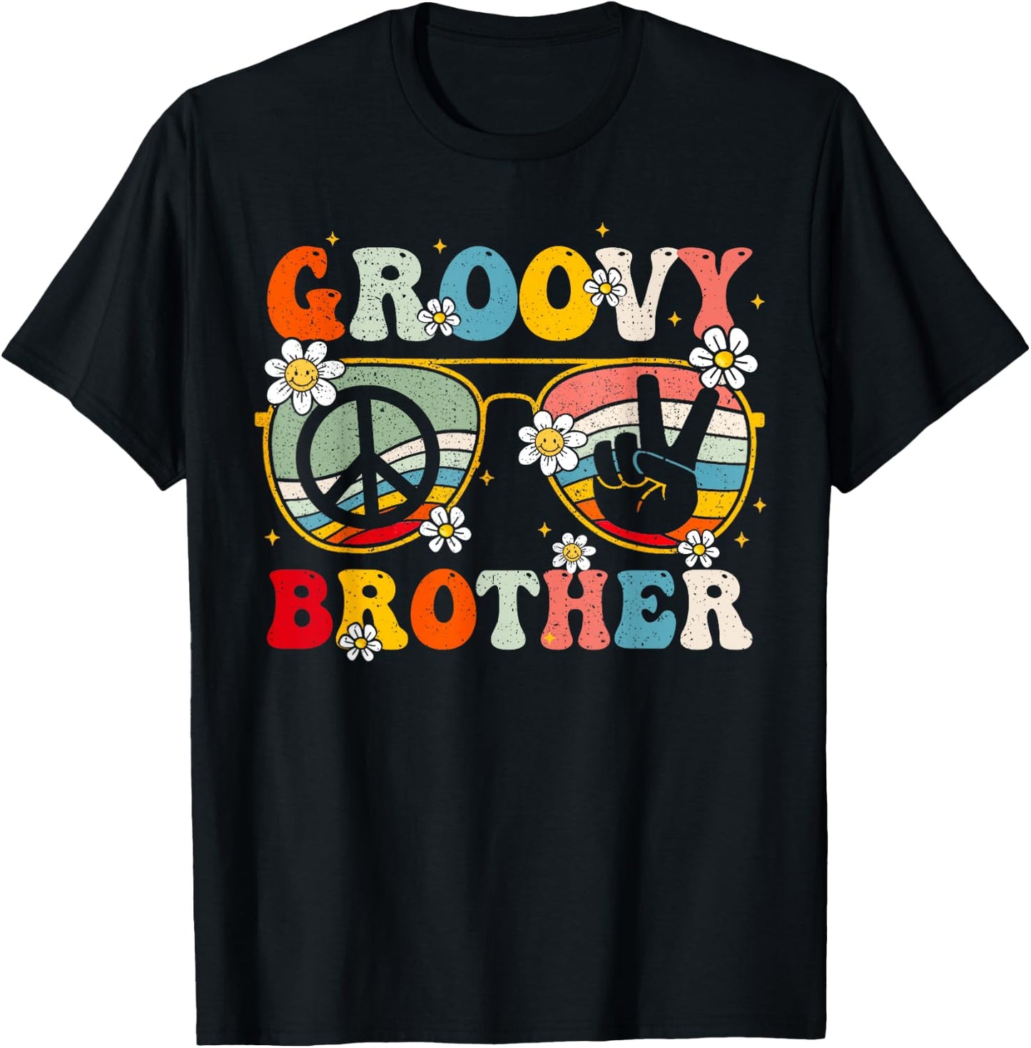 Groovy Brother Retro Matching Family Colorful 60s 70s Bro T-Shirt - T-Shirt | Black