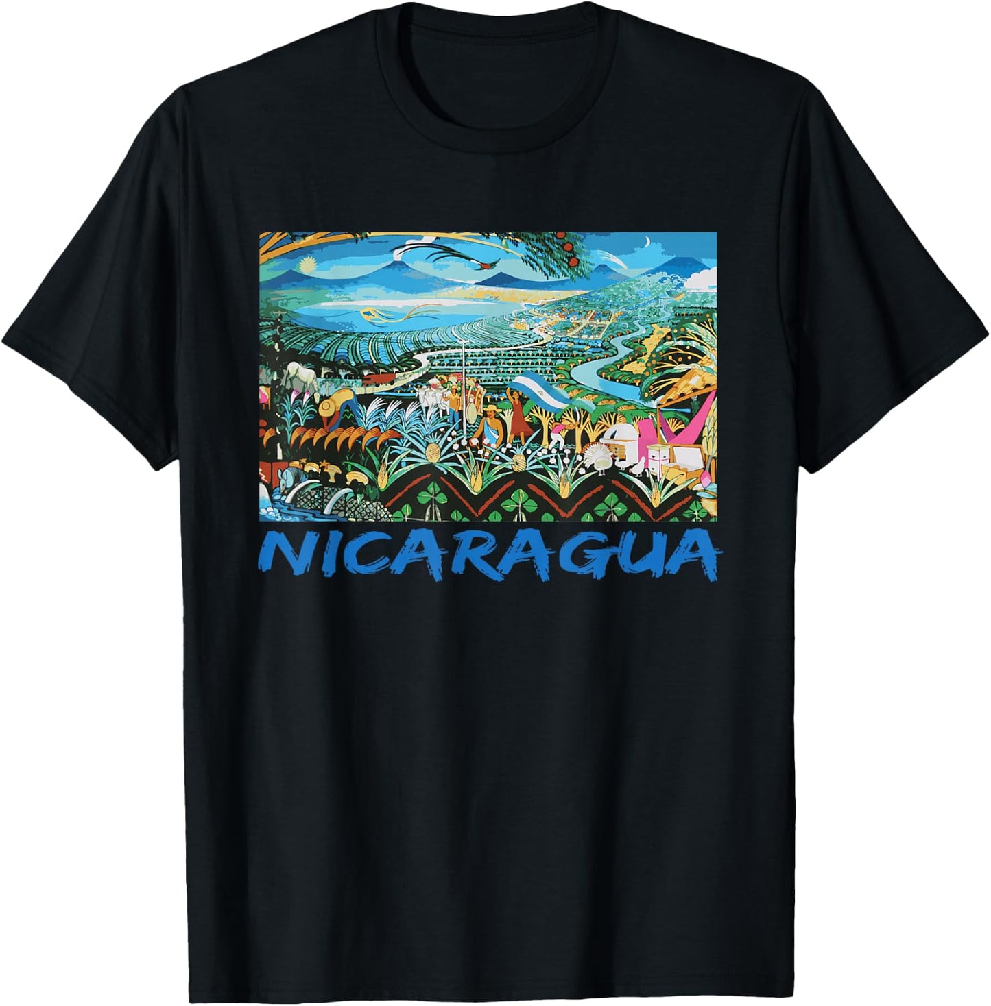 Nicaragua Artesania Central America Flag Art T-Shirt - T-Shirt | Black
