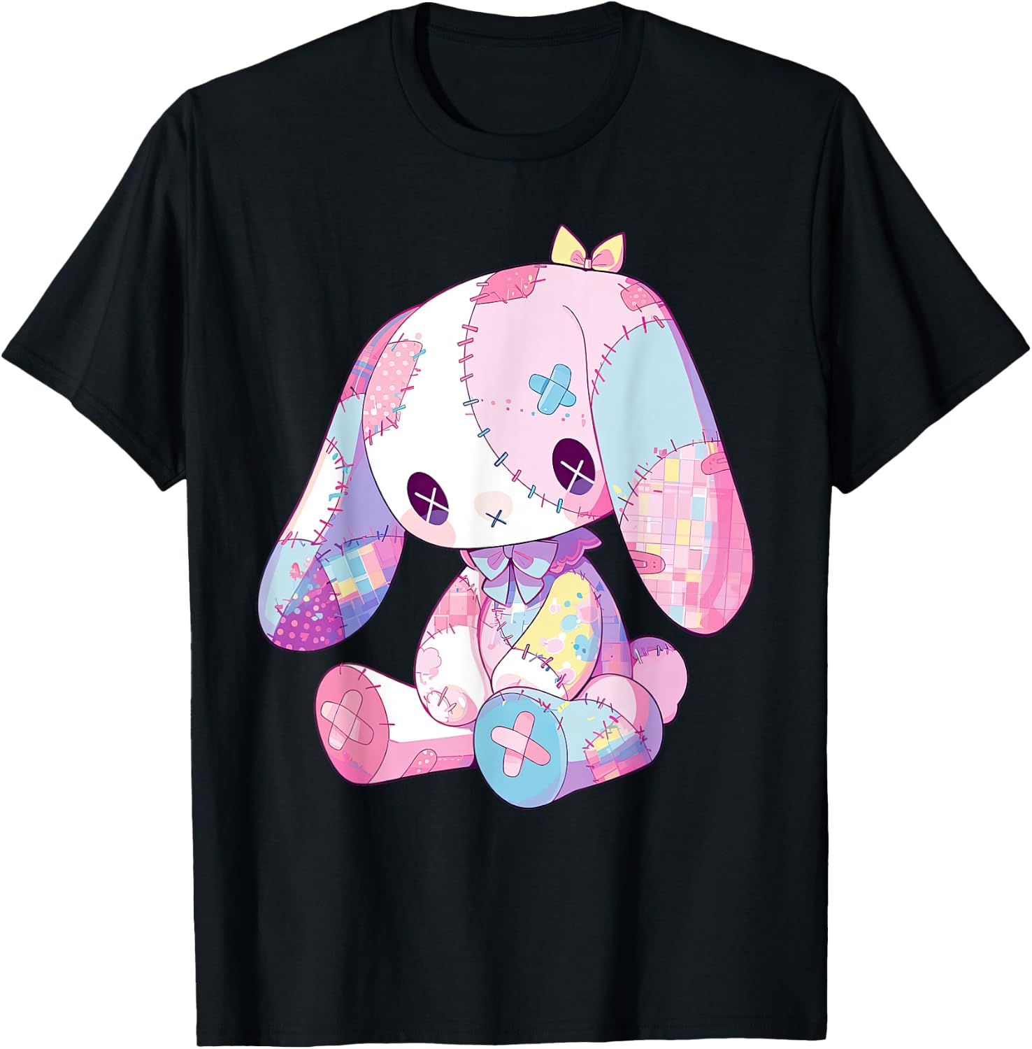 Kawaii Pastel Goth Creepy Cute Witchy Sad Zombie Pink Bunny T-Shirt - T-Shirt | Black