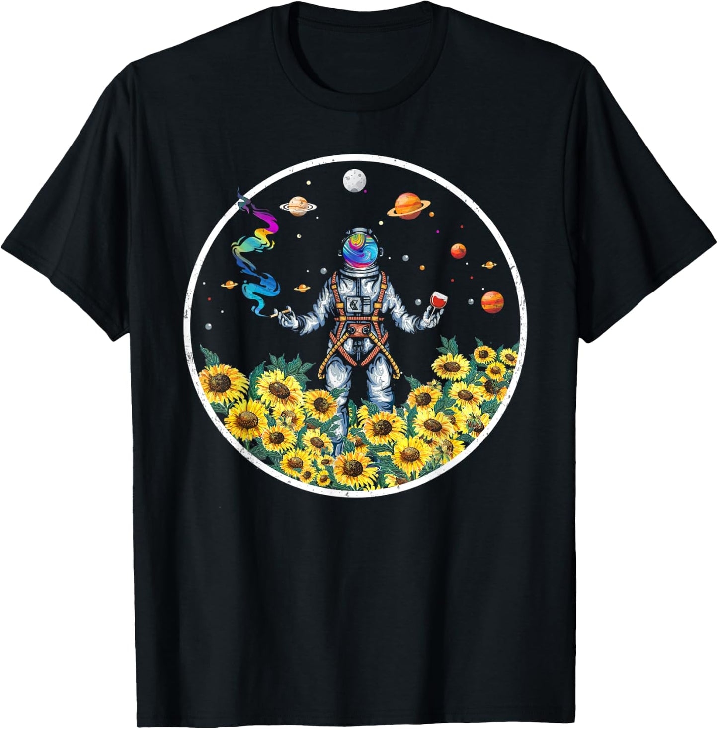 Cute Psychonaut Psychedelic Astronaut Space Sunflower Hippie T-Shirt - T-Shirt | Black