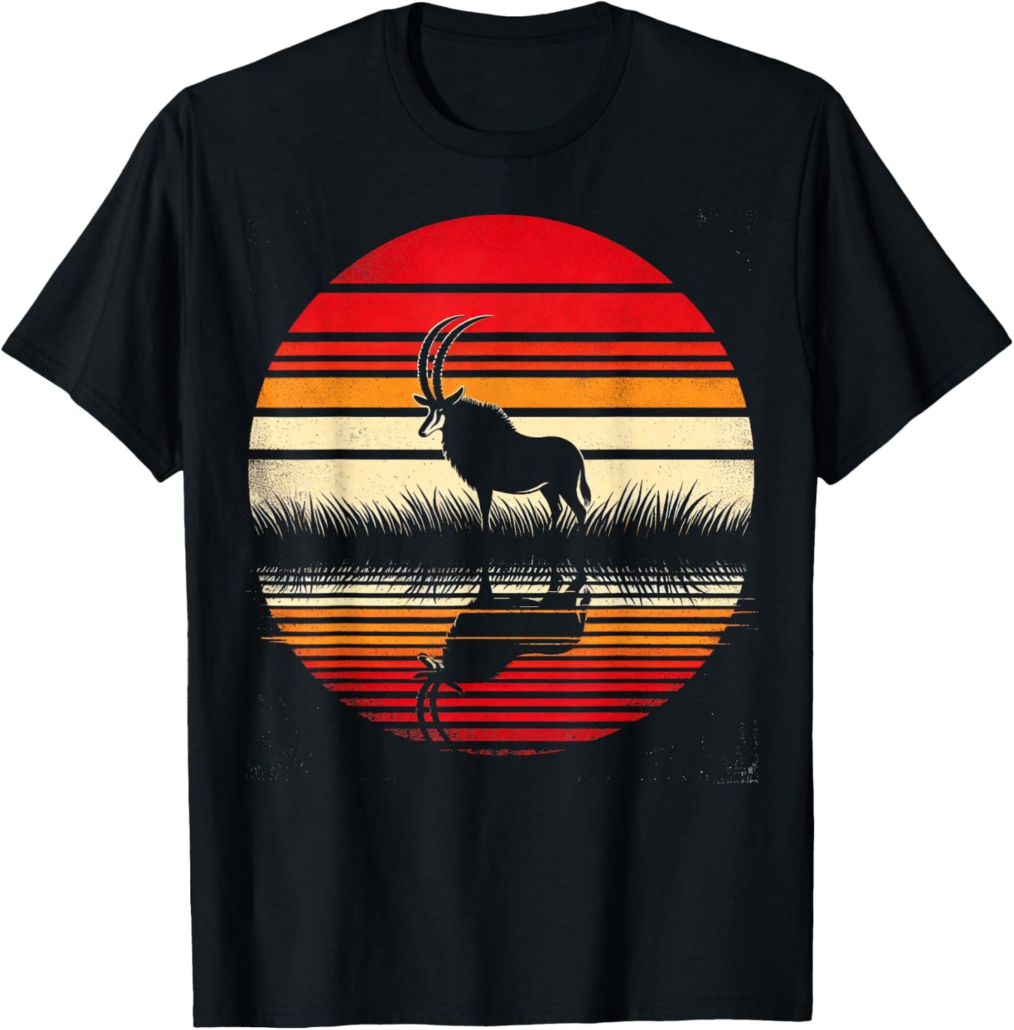 Sable Antelope Sunset Retro Style Safari Vintage 70s T-Shirt - T-Shirt | Black
