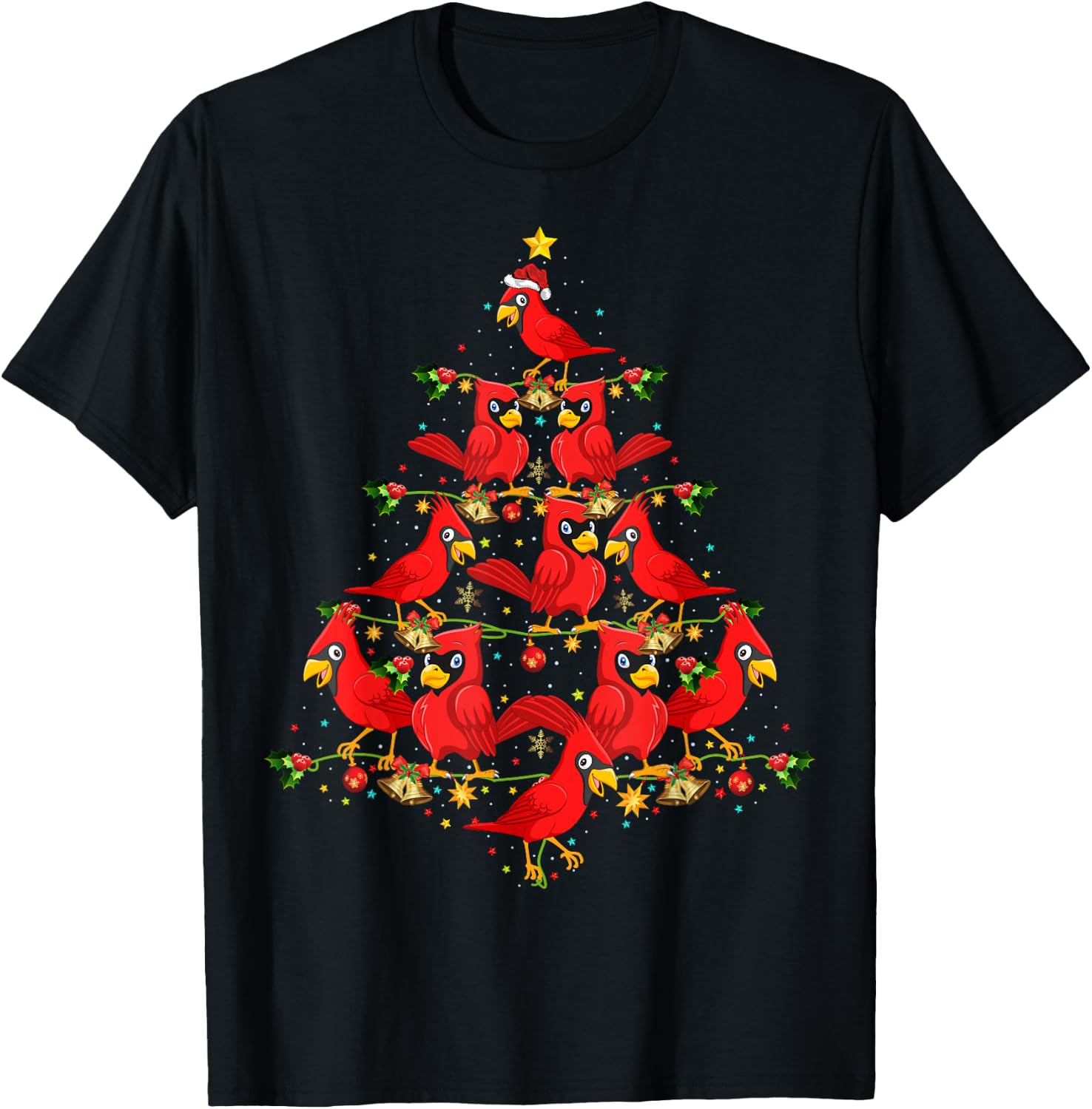 Cardinal Birds Christmas Tree Gift Funny Christmas Cardinal T-Shirt - T-Shirt | Black