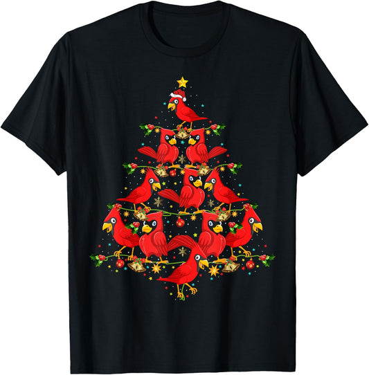 Cardinal Birds Christmas Tree Gift Funny Christmas Cardinal T-Shirt - T-Shirt | Black