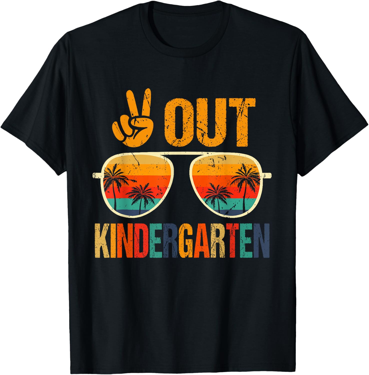 Peace Out Kindergarten Retro Groovy Happy Last Day Of School T-Shirt - T-Shirt | Black