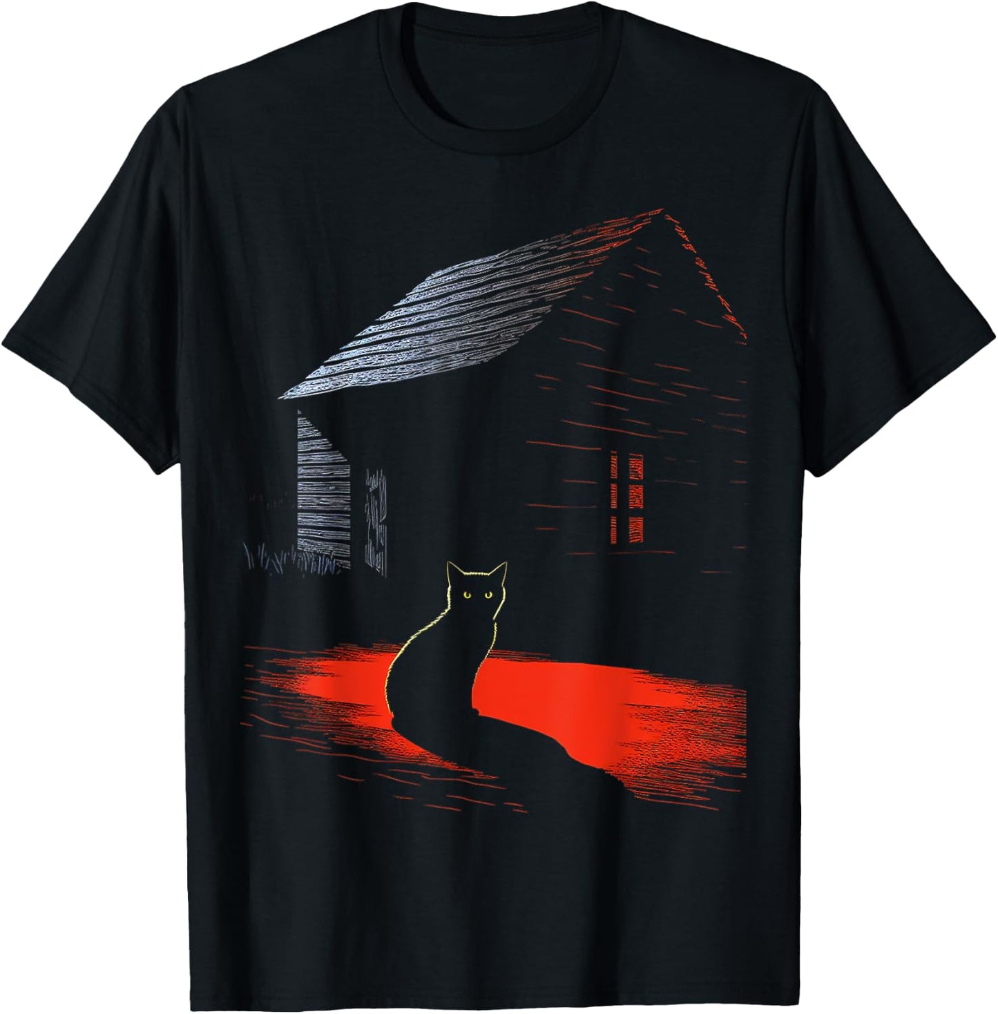 Cat Illustration Art Animal Graphic Motif Cat Women Kids T-Shirt - T-Shirt | Black