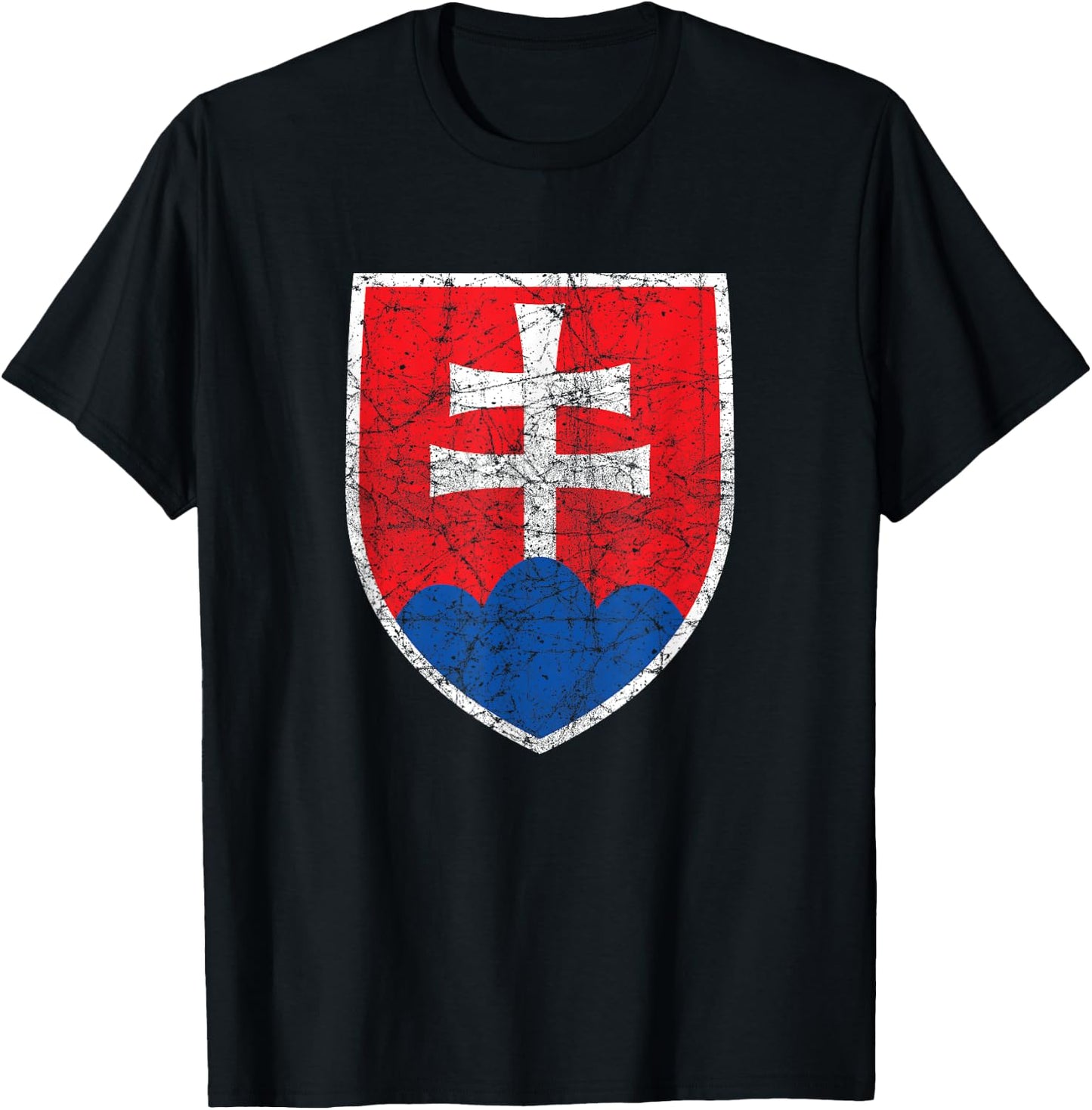 Vintage Slovakian Flag Crest Retro Slovakia Travel Souvenir T-Shirt - T-Shirt | Black