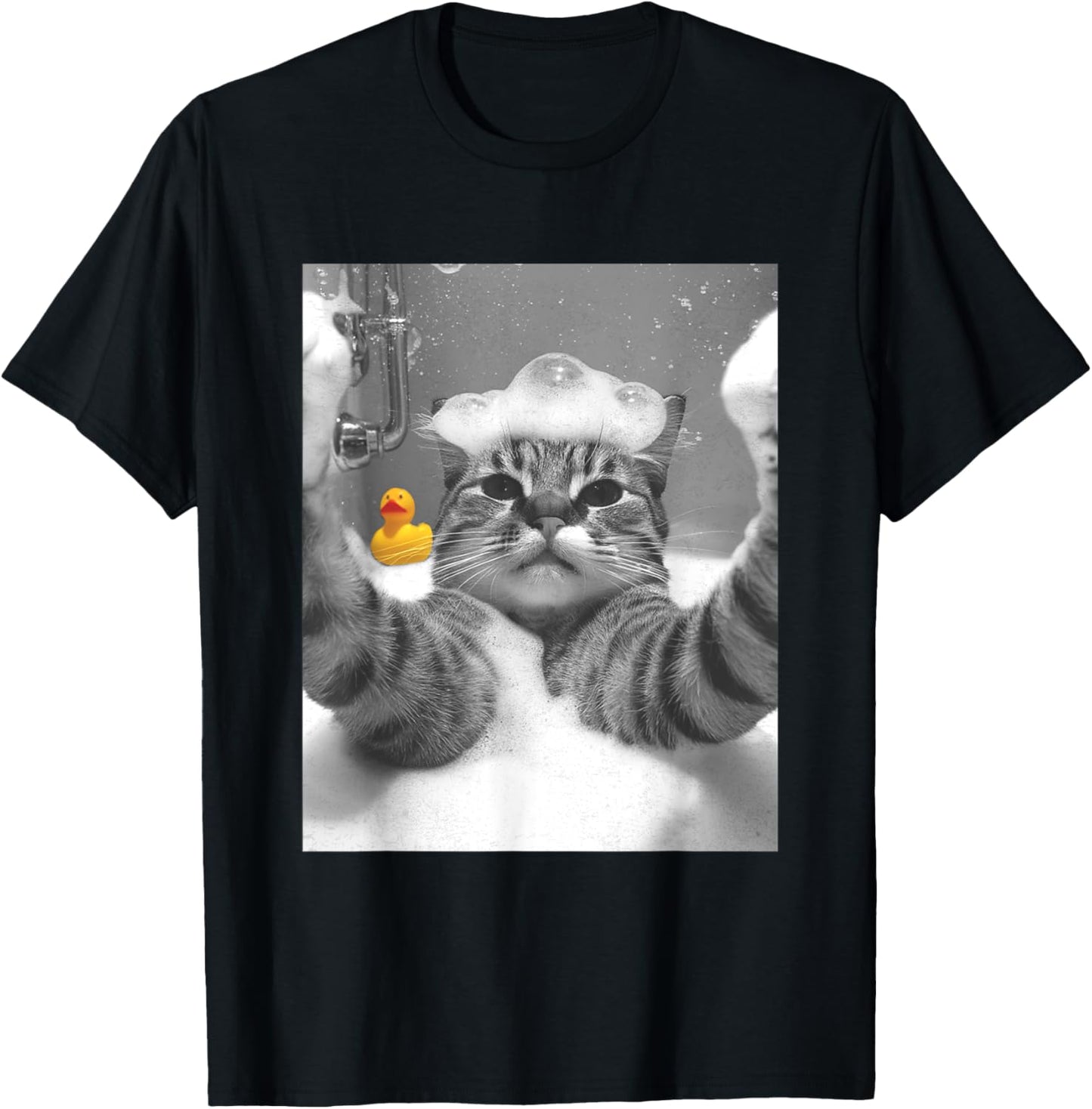 Cat Selfie in Bathtub Women Girls Kids T-Shirt - T-Shirt | Black