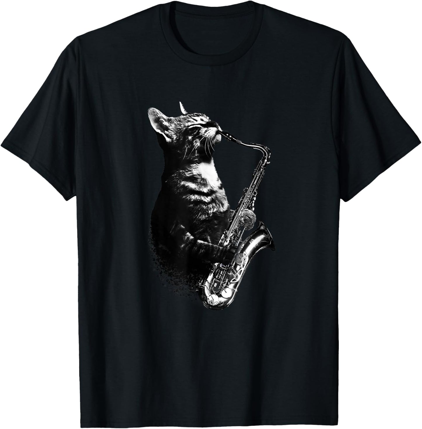 Cat Playing Saxophone Funny Cat Jazz Sax Music Saxophonist T-Shirt - T-Shirt | Black