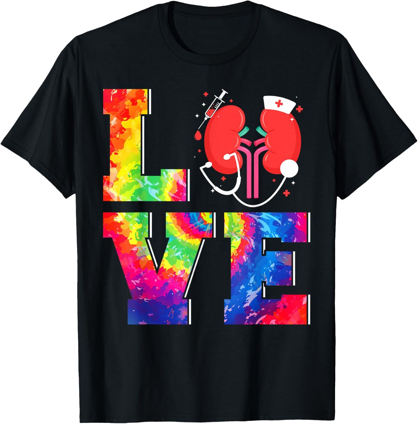 Dialysis Nurse Tech Technician Tie Dye Love T-Shirt - T-Shirt | Black