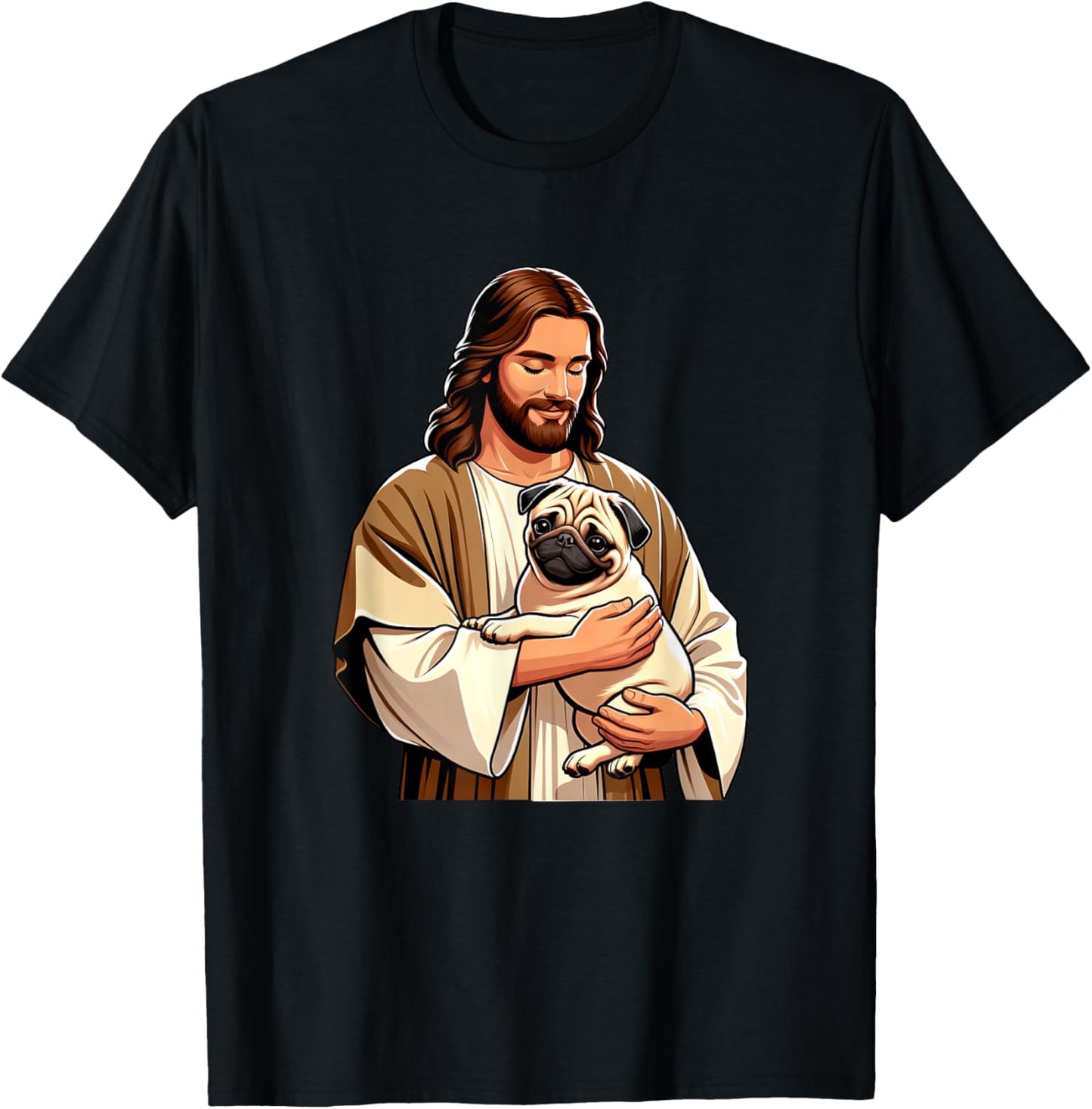 Pug Jesus byAxisone -Adults Kids Black Small Cartoon Christmas T-Shirt - T-Shirt | Black