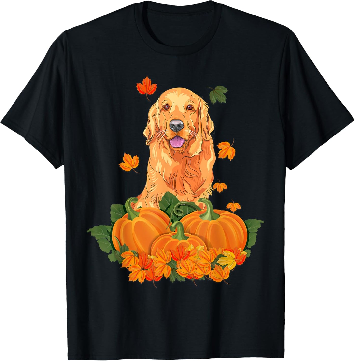 Golden Retriever Thanksgiving Pumpkin Fall Gift T-Shirt - T-Shirt | Black