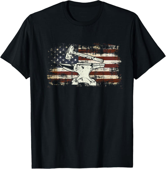 Schmiedegeschenke Patriotic American Flag Forging T-Shirt - T-Shirt | Black