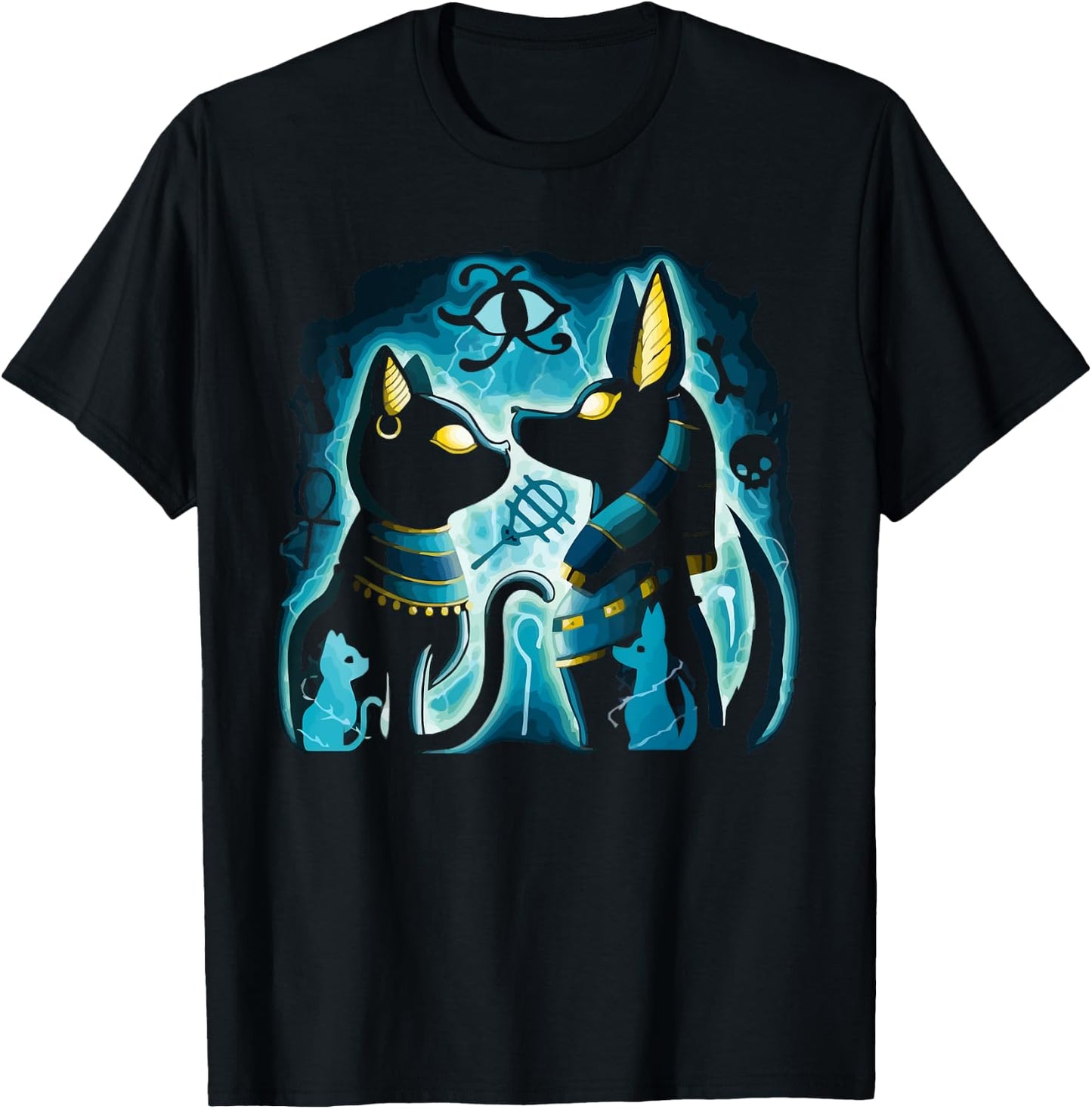 Anubis and Bastet ancient Egyptian god of the afterlife T-Shirt - T-Shirt | Black