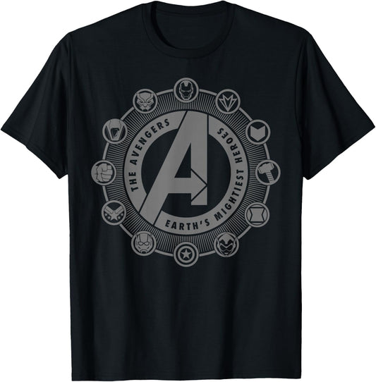 Marvel Avengers Character Circle Logos T-Shirt - T-Shirt | Black