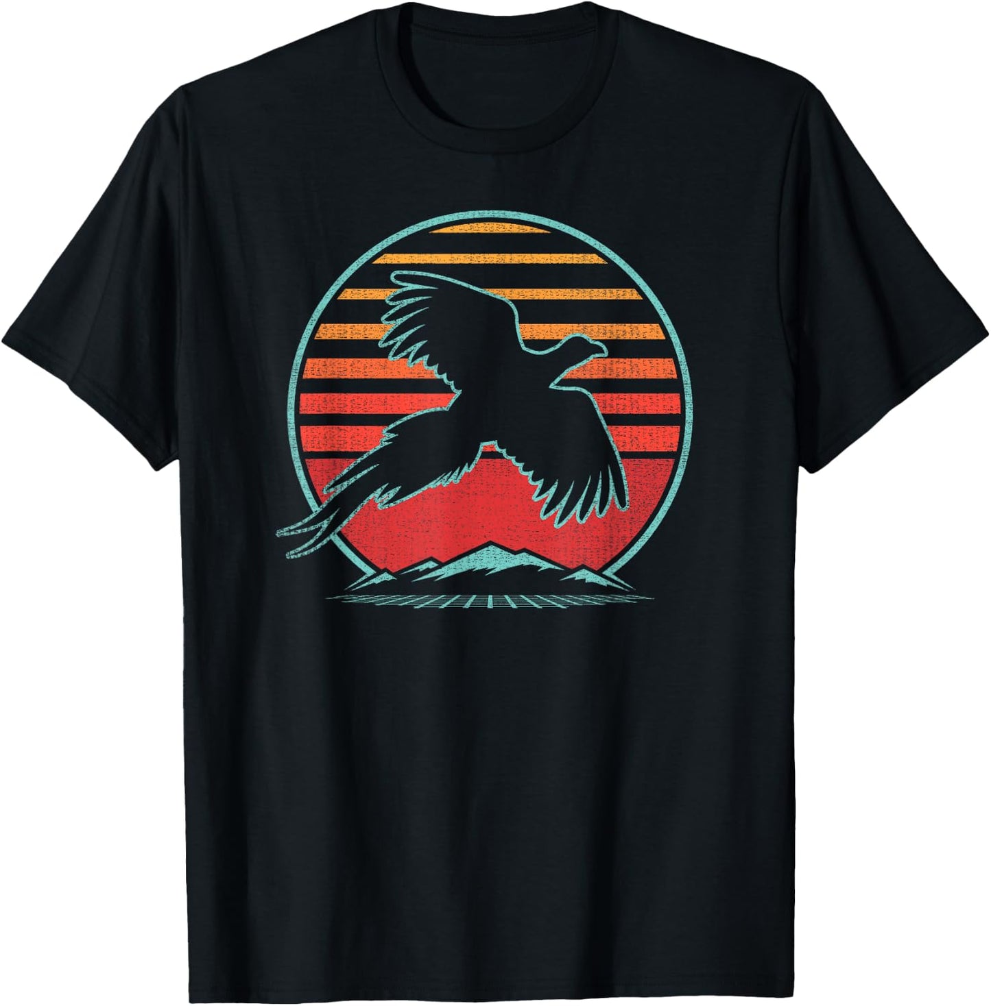 Pheasant Hunting Retro Vintage 80s Style Birding Gift T-Shirt - T-Shirt | Black