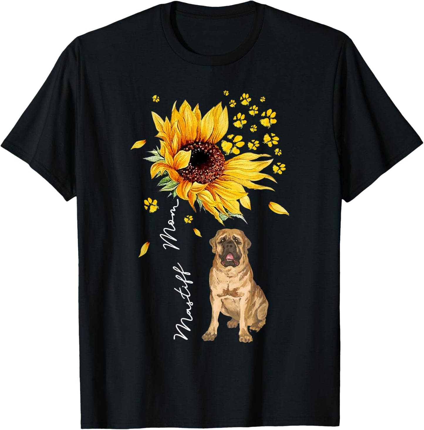 Sunflower Mastiff Mom Dog Lover Mother's Day T-Shirt - T-Shirt | Black