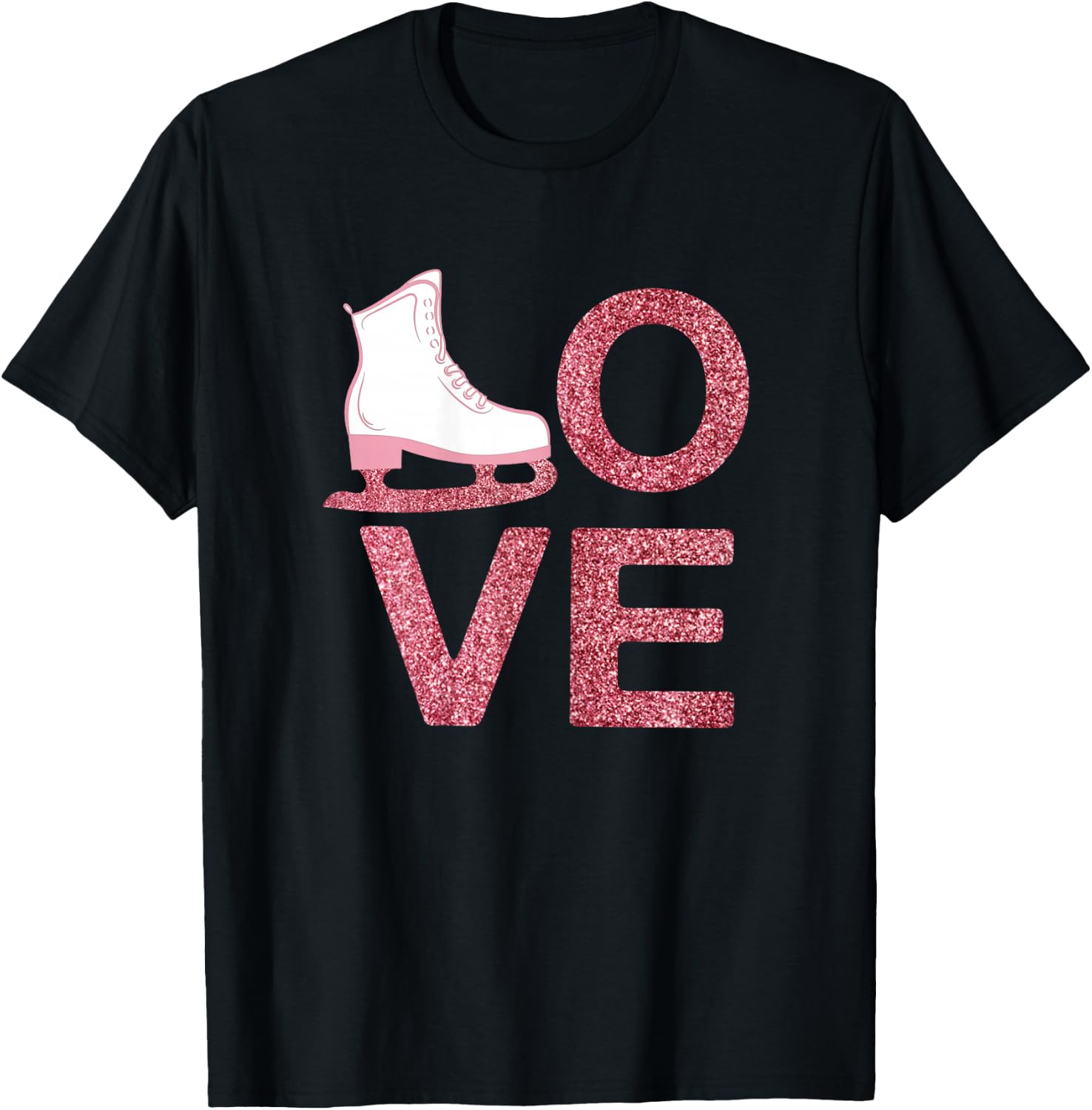 Pink Love Figure Skating Dress Ice Skating Shoes T-Shirt - T-Shirt | Black
