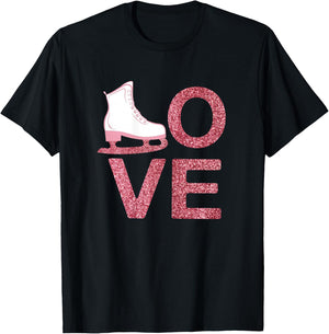 Pink Love Figure Skating Dress Ice Skating Shoes T-Shirt - T-Shirt | Black