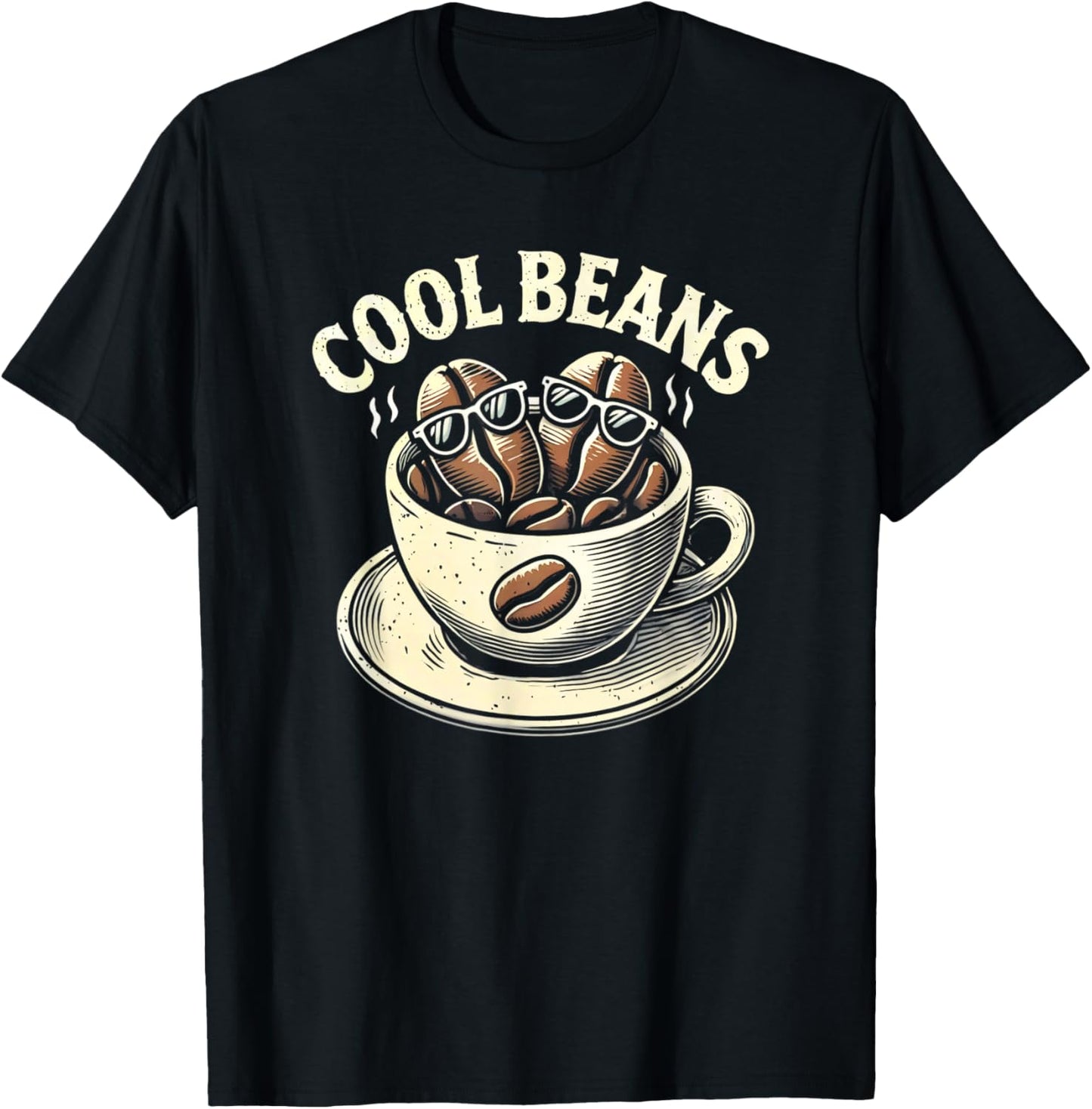 Cool Beans Coffee Caffeine Lover Retro Graphic Novelty T-Shirt - T-Shirt | Black