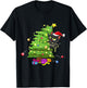 Santa Black Cat Tangled Up In Christmas Tree Lights Holiday T-Shirt - T-Shirt | Black