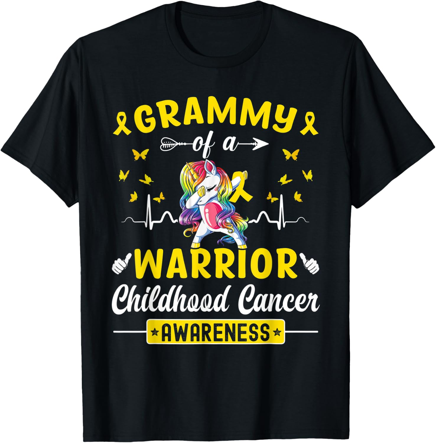 Grammy Of A Warrior Childhood Cancer Awareness Unicorn T-Shirt - T-Shirt | Black