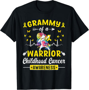 Grammy Of A Warrior Childhood Cancer Awareness Unicorn T-Shirt - T-Shirt | Black