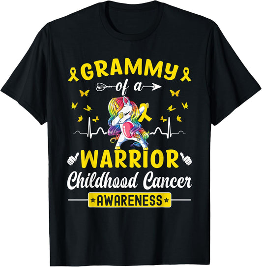 Grammy Of A Warrior Childhood Cancer Awareness Unicorn T-Shirt - T-Shirt | Black
