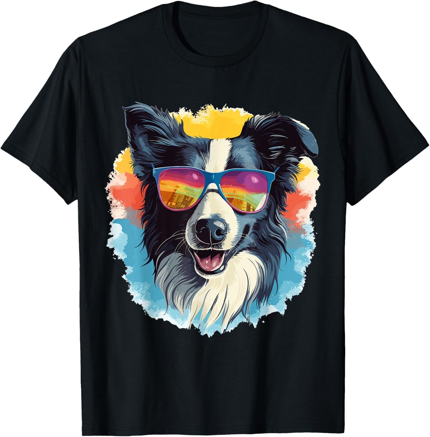 Border Collie Dog - Cute Graphic with Sunglasses Men Women Kids T-Shirt - T-Shirt | Black
