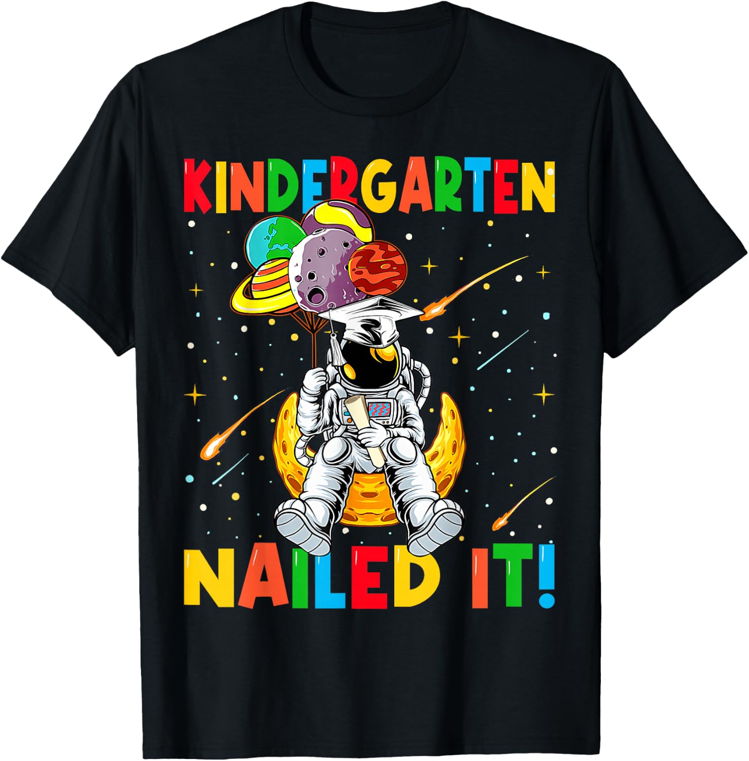 Astronaut Space Kindergarten Graduation Cap Gifts for Kids T-Shirt - T-Shirt | Black