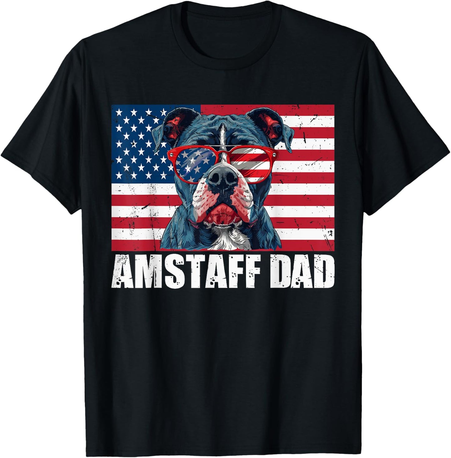 Amstaff Dad American Staffordshire US Flag 4th of July Women Kids Men T-Shirt - T-Shirt | Black