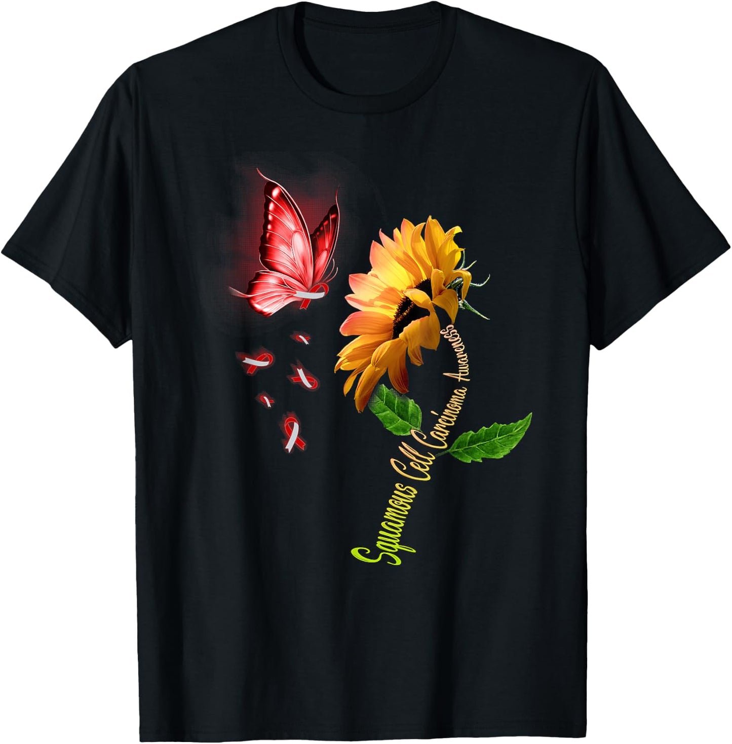 Butterfly Sunflower Squamous Cell Carcinoma Awareness T-Shirt - T-Shirt | Black