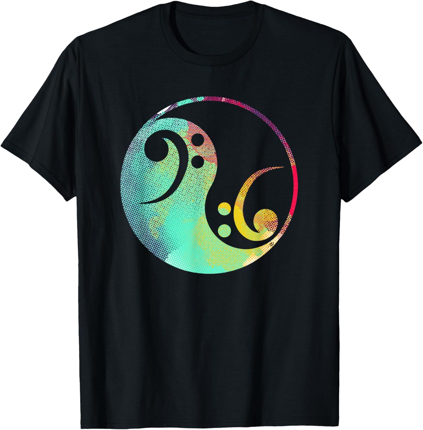 Retro Bass Clef Yin and Yang Bass Guitar Player Guitarist T-Shirt - T-Shirt | Black