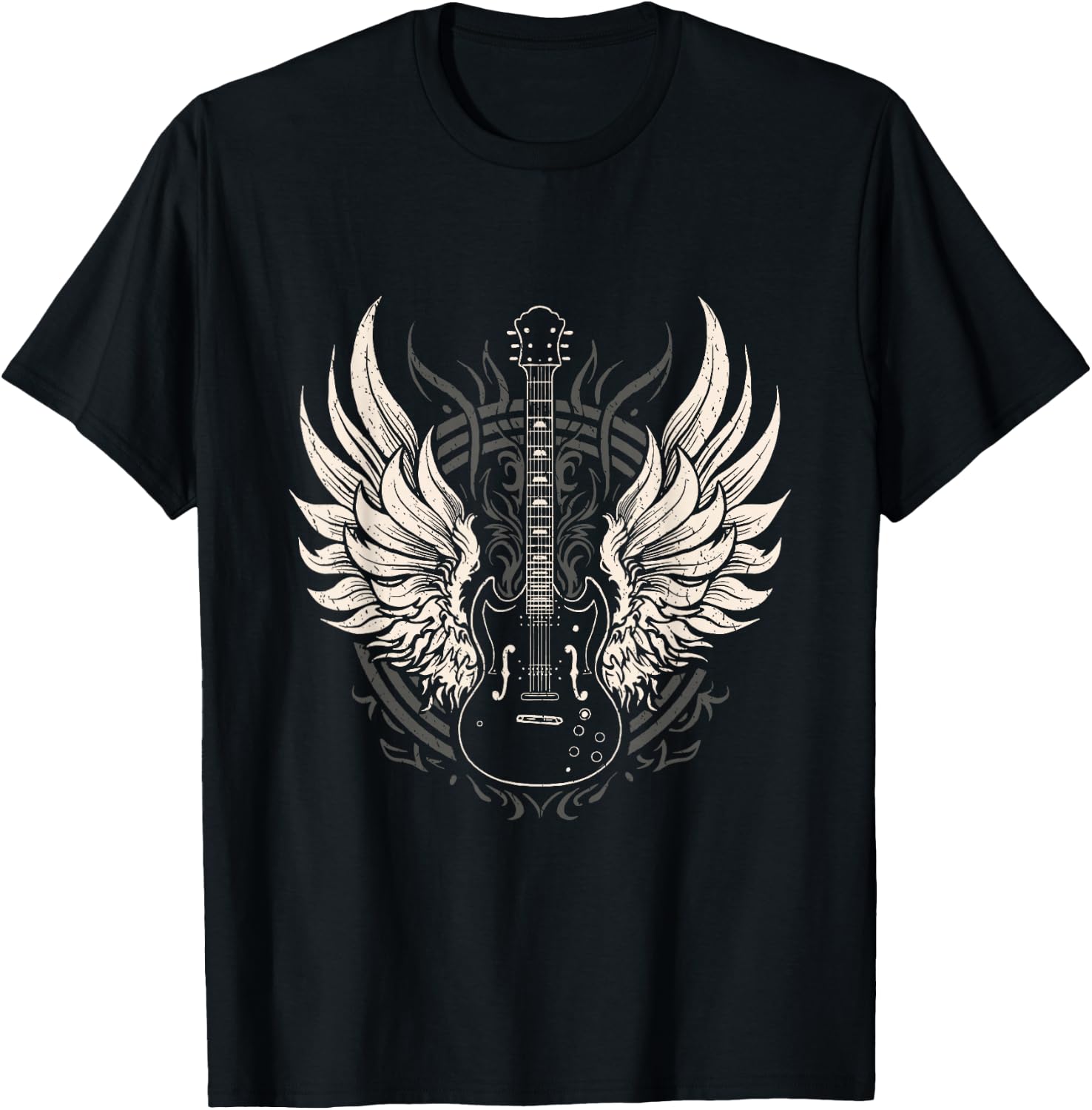 Edgy Winged Electric Guitar Music Festival Concert Goers T-Shirt - T-Shirt | Black