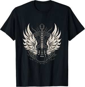 Edgy Winged Electric Guitar Music Festival Concert Goers T-Shirt - T-Shirt | Black