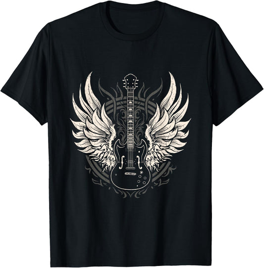 Edgy Winged Electric Guitar Music Festival Concert Goers T-Shirt - T-Shirt | Black