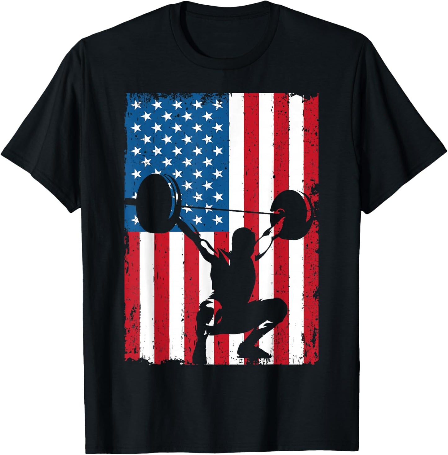 USA American Flag Weightlifting Vintage Sports T-Shirt - T-Shirt | Black