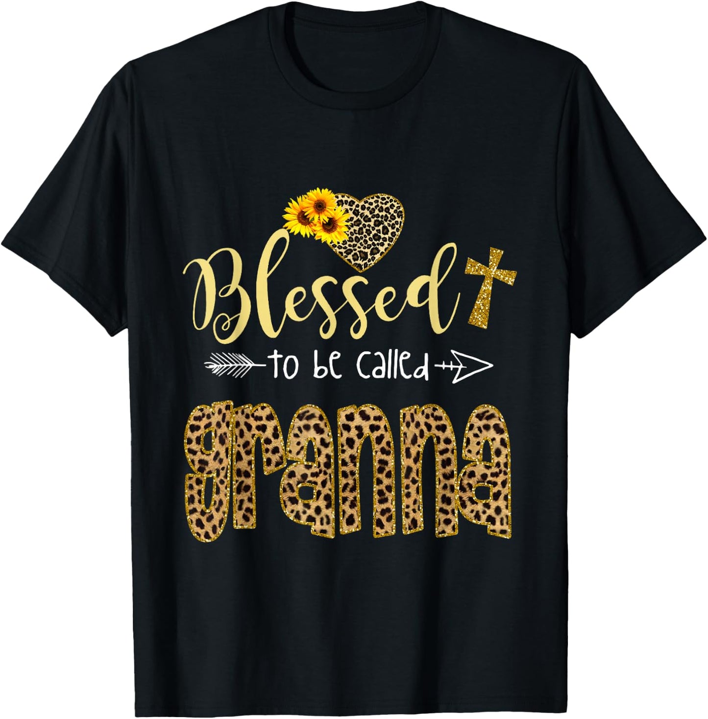 Blessed to be Called Granna Leopard Sunflowers Grandma Women T-Shirt - T-Shirt | Black