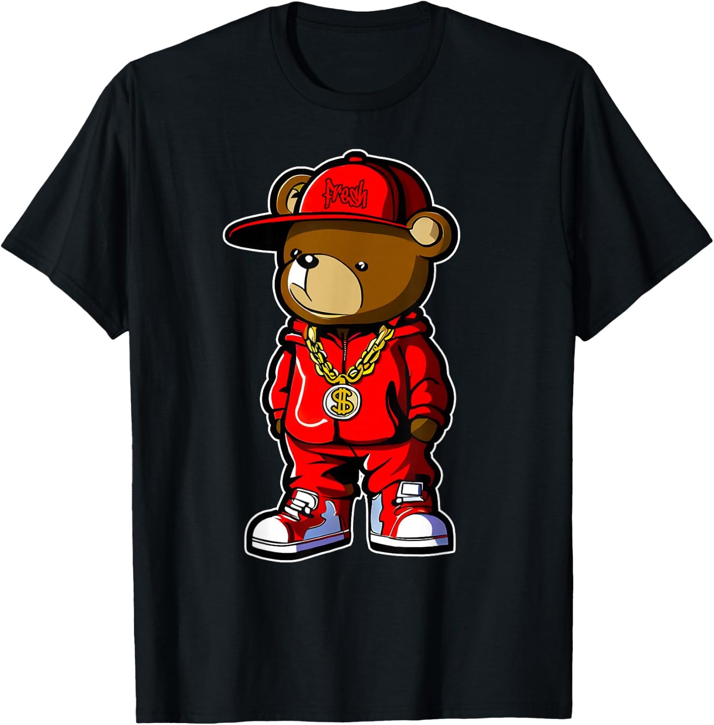Cute Hip Hop Teddy Bear 90 Hip hop Clothing Graffiti T-Shirt - T-Shirt | Black