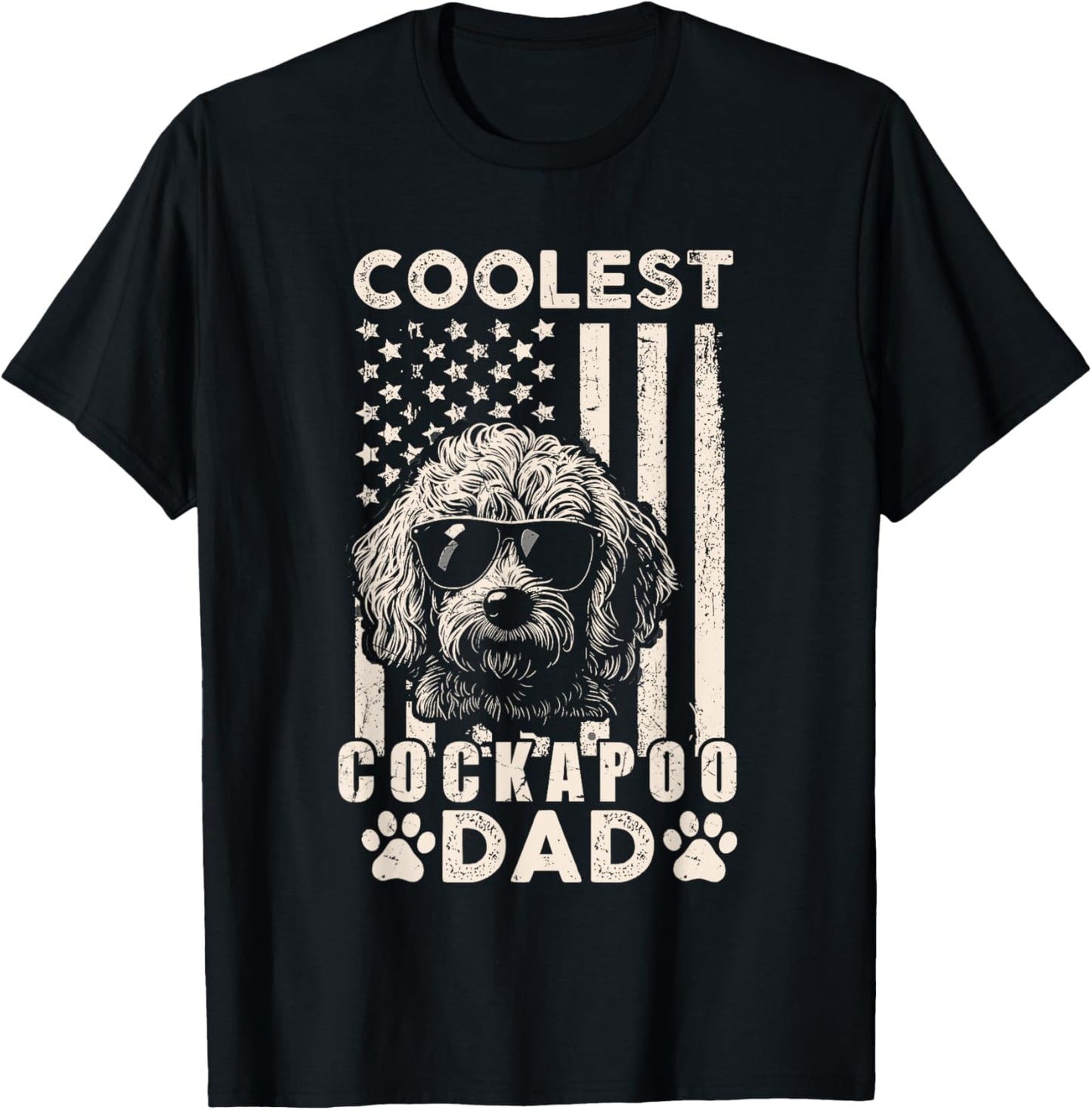 Coolest Cockapoo Dad Vintage American Flag Funny Fathers Day T-Shirt - T-Shirt | Black