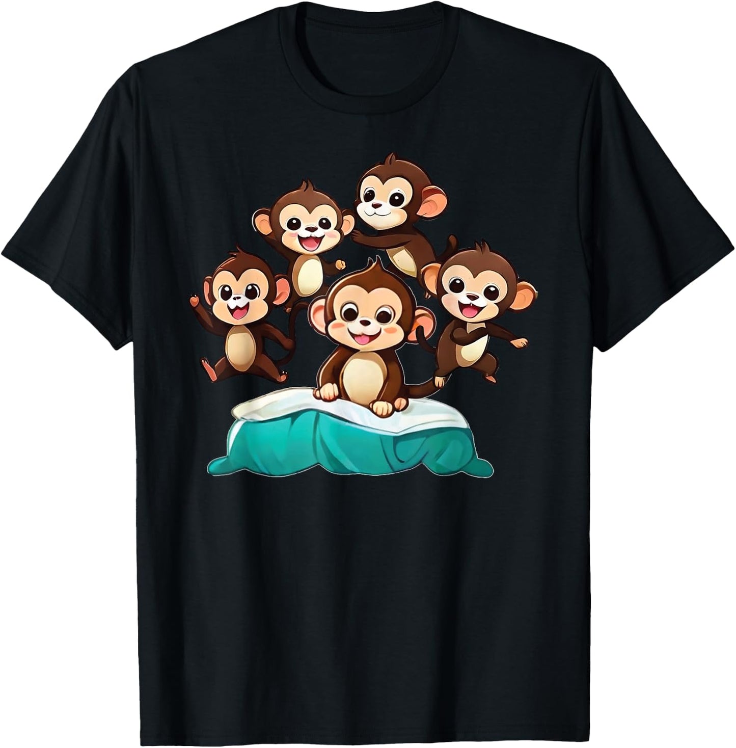 Cool Five Little Monkeys Jumping on The Bed for kids T-Shirt - T-Shirt | Black