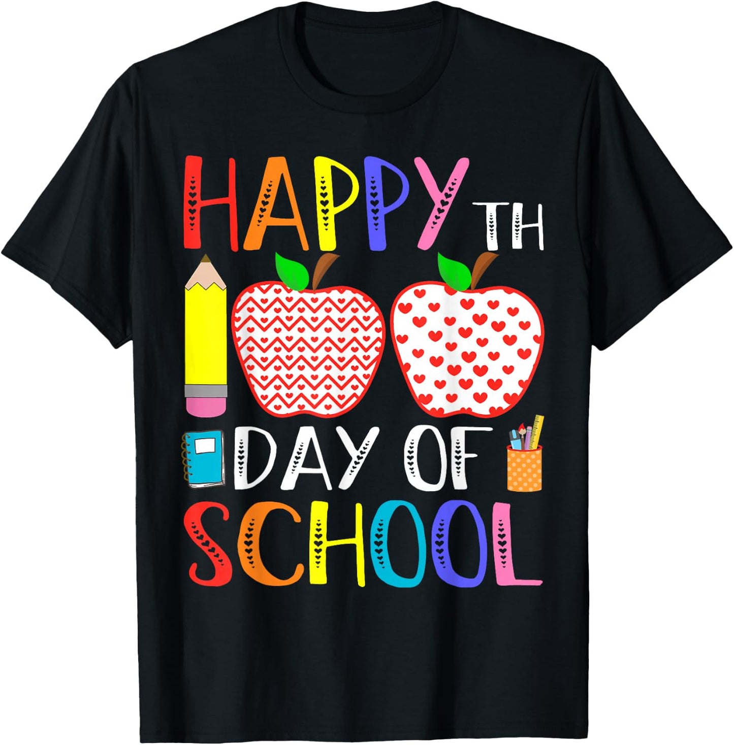 Happy 100th Day of School Teacher 100 Days T-Shirt - T-Shirt | Black