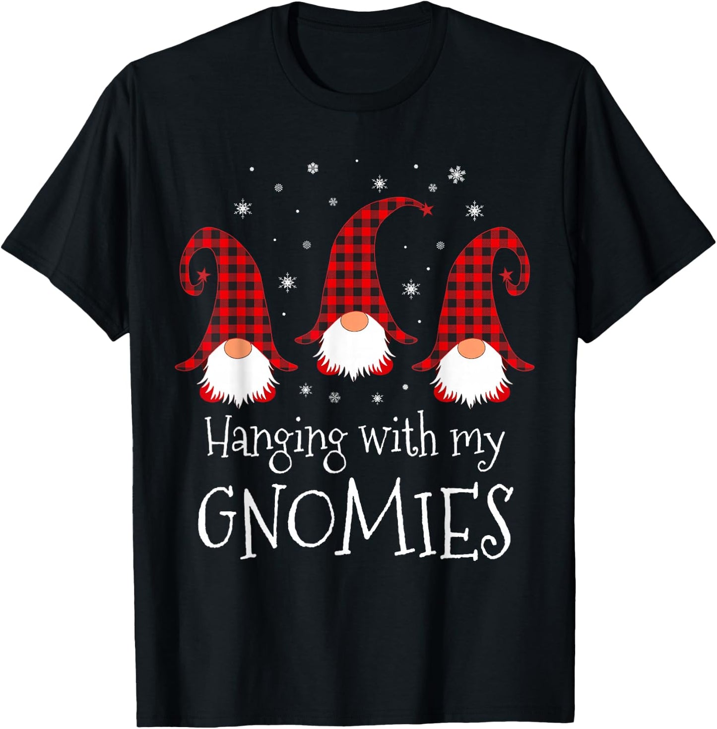 Hanging With My Gnomies Plaid Garden Christmas Gnome T-Shirt - T-Shirt | Black